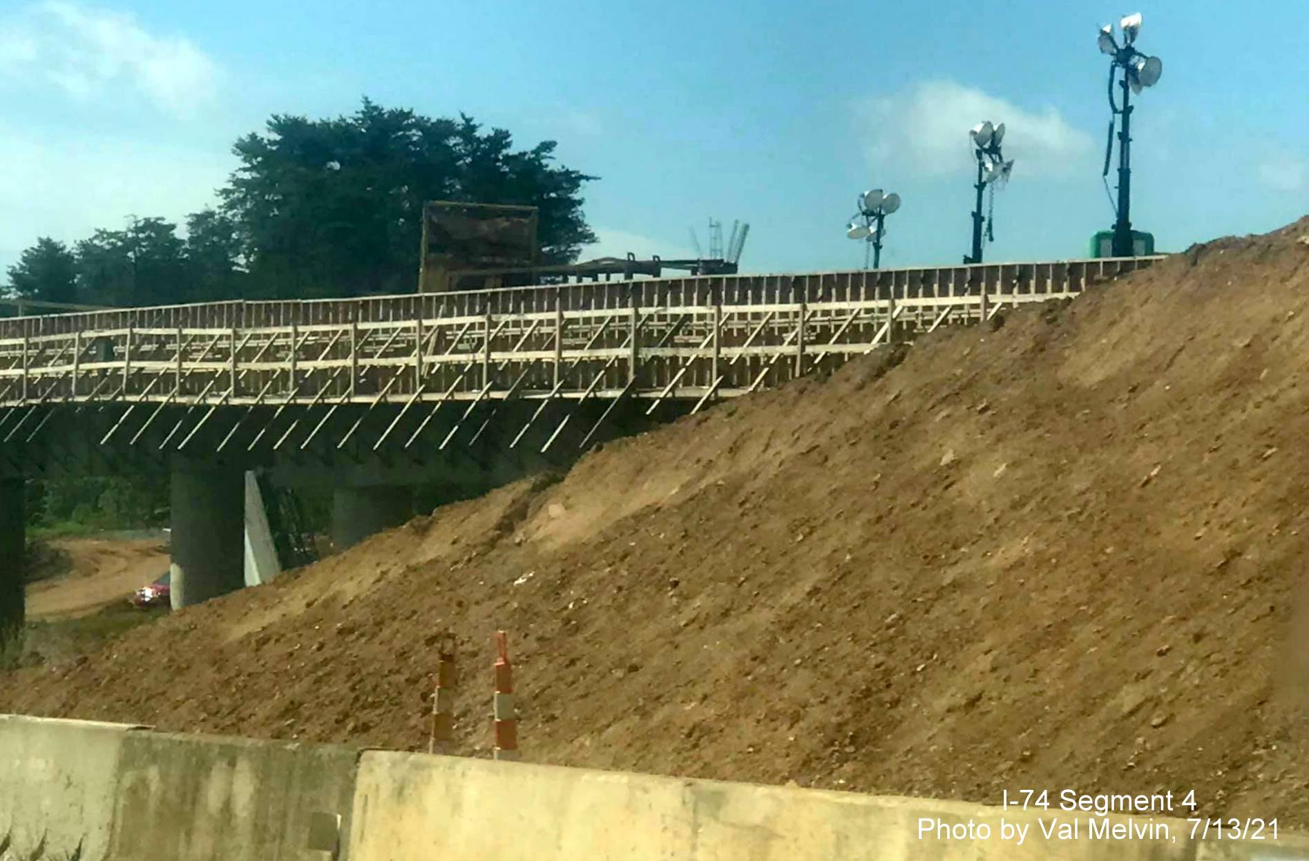 Image of future ramp bridge for future Winston Salem Northern Beltway 
        ramp from US 52 South (Future I-74 East) in Rural Hall, by Val Melvin. July 2021