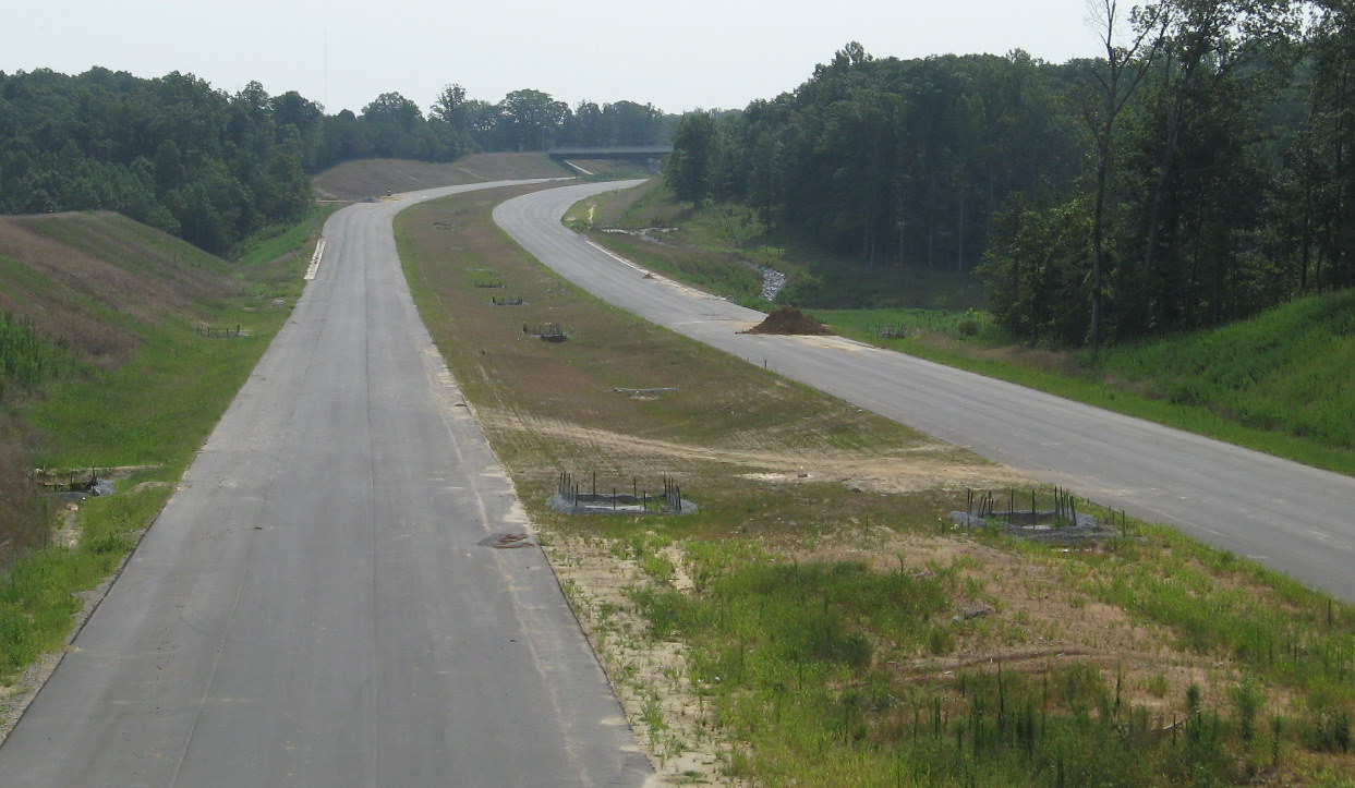 Photo looking east from Jackson Lake Rd Bridge showing remaining landscaping 
work to be done