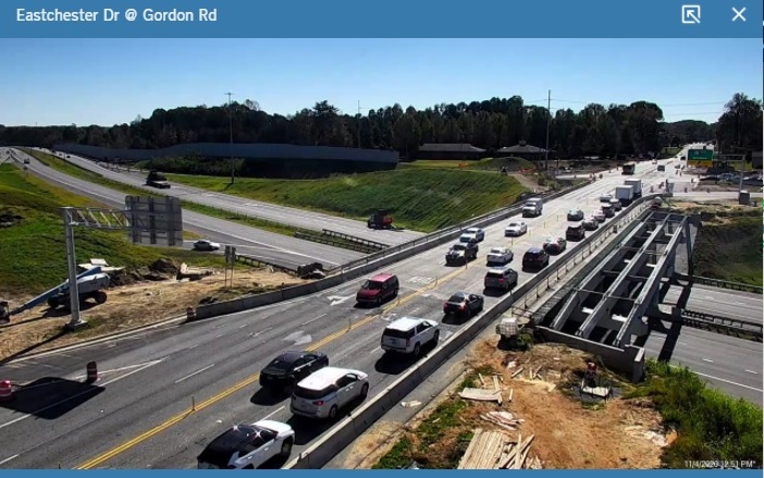 NCDOT traffic camera image of progress building new Eastchester Drive bridge over I-74 in 
                                                 High Point, November 2020