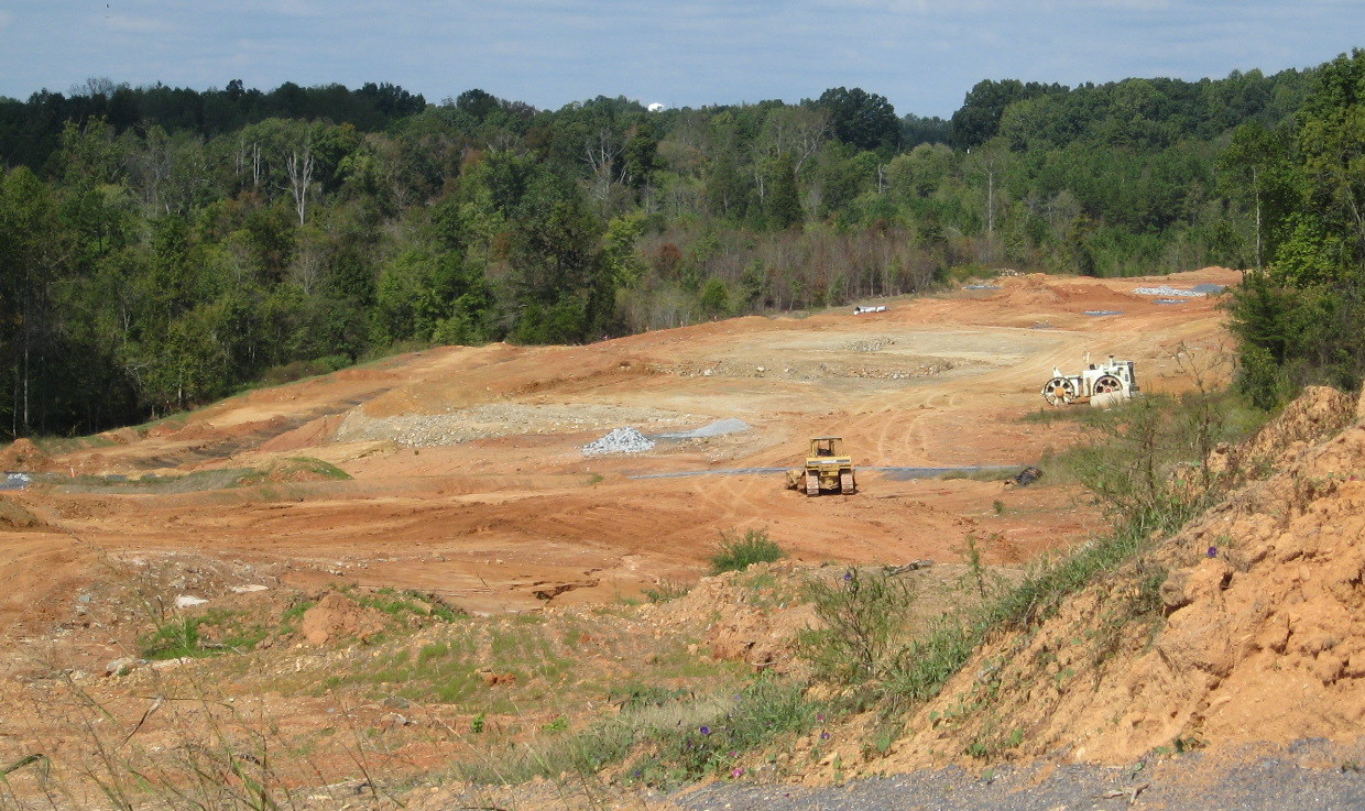 Photo of view north of Plainfield Rd Bridge showing progress in grading 
the future I-74 freeway roadbed in Oct. 2010