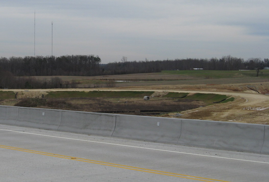 Photo of progress in creating the I-74 west exit ramps for Cedar Square 
Road in Dec. 2009