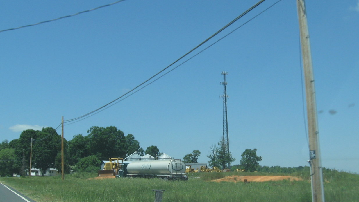 Photo of construction equipment gathered near Spencer Road, the official 
southern end of the I-74 project, May 2010