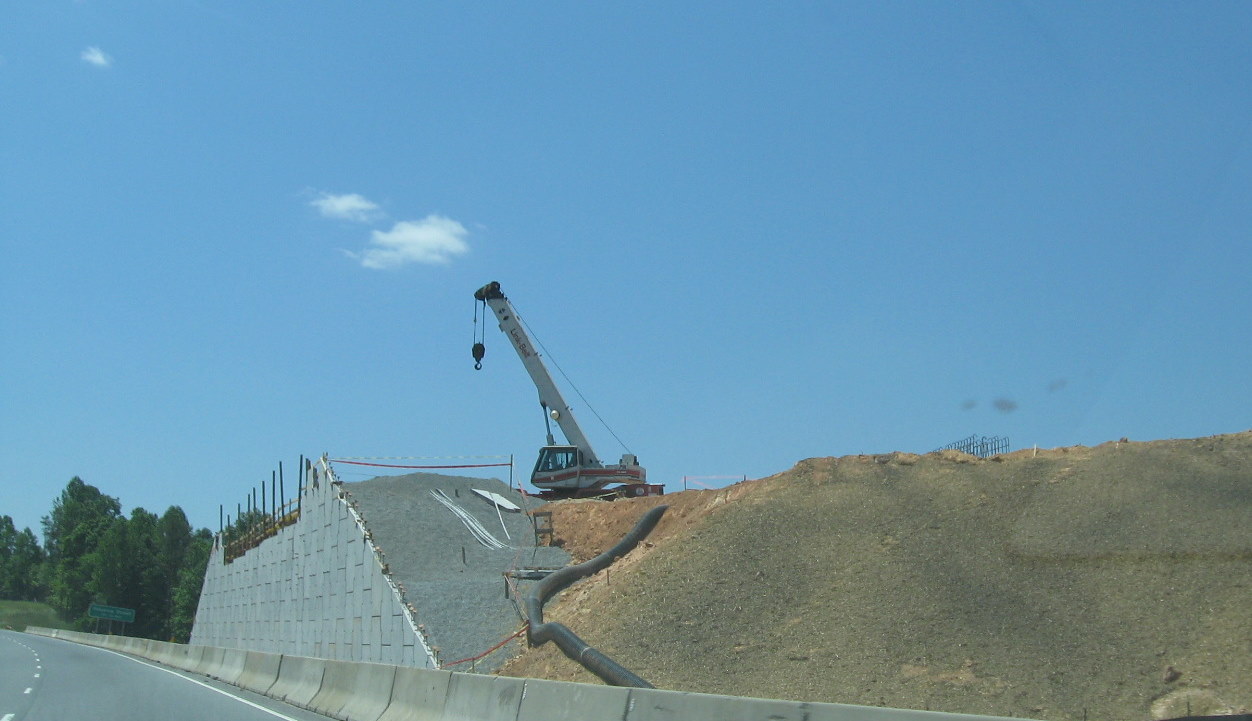 Photo of progress building future I-74 ramp bridges from US 220 South in 
Randleman, May 2010