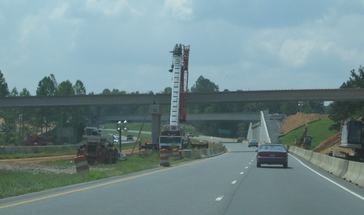 Photo of progress building future I-74 ramp bridges from US 220 South in 
Randleman, Oct. 2011