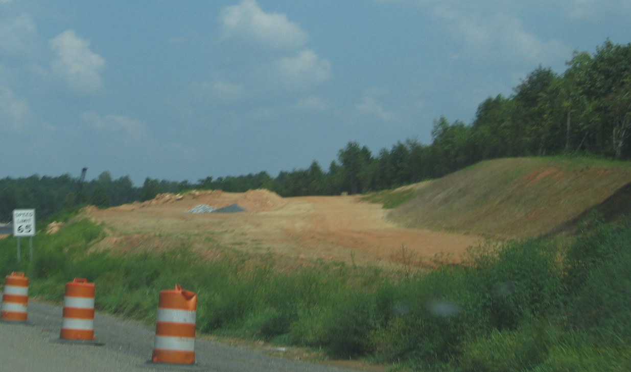 Photo of progress building future I-74 ramp bridges from US 220 North in 
Randleman, Aug. 2010