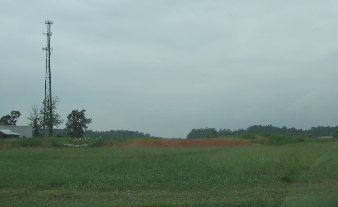 Photo of view looking back north along the Spencer Road extension towards 
the Cedar Square Rd interchange near Glenola, Aug. 2012