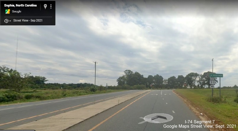 South US 311 trailblazer still up at ramp from I-74 West in Randolph County, Google Maps Street View, 
        September 2021