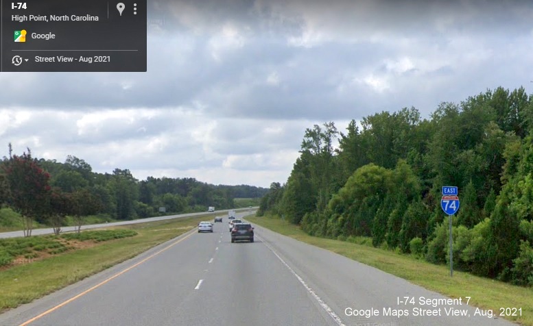 I-74 West and US 311 North reassurance markers in Randolph County, Google Maps Street View, 
        August 2021