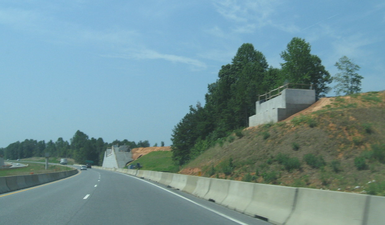 Photo of progress building future I-74 ramp bridges from US 220 South 
in Randleman, July 2010
