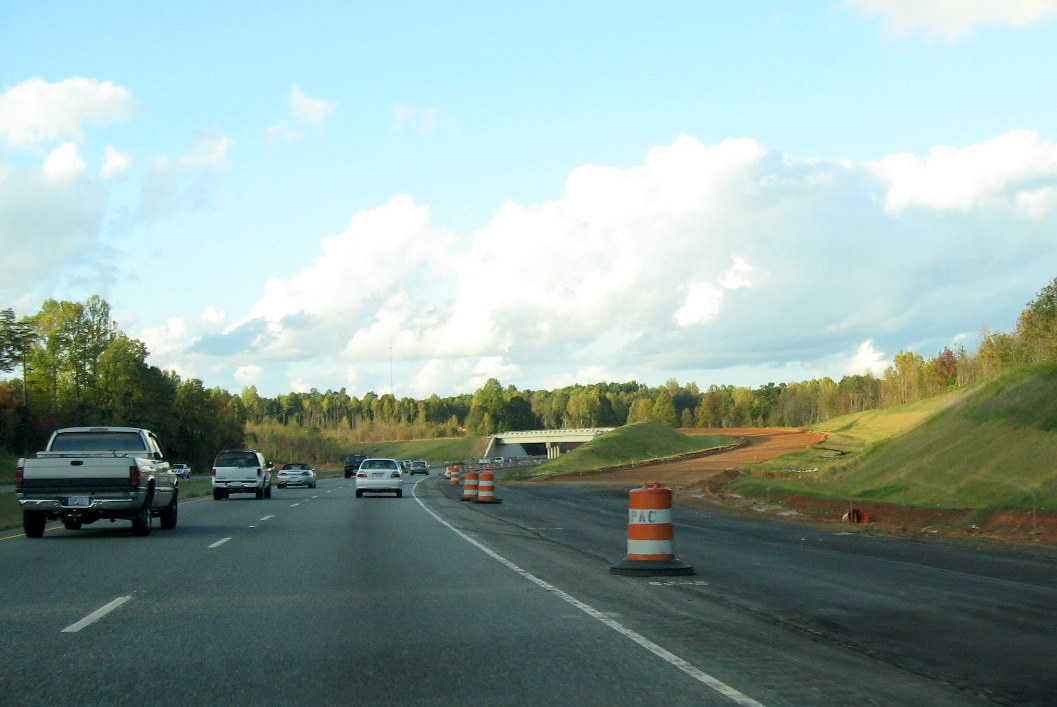 Photo of progress building future I-74 ramp bridges from US 220 North in 
Randleman, Oct. 2011