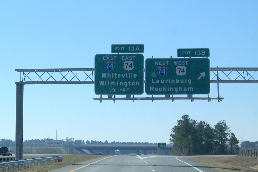 Photo of the C/D ramps at the I-74/US 74 freeway interchange from I-95 South 
in Oct. 2008