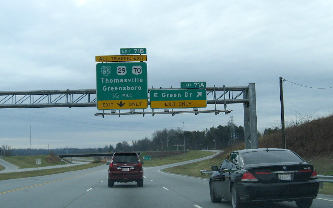 Photo of signage for Business 85 exit before completed third section of High 
Point East Belt freeway, Dec. 2008