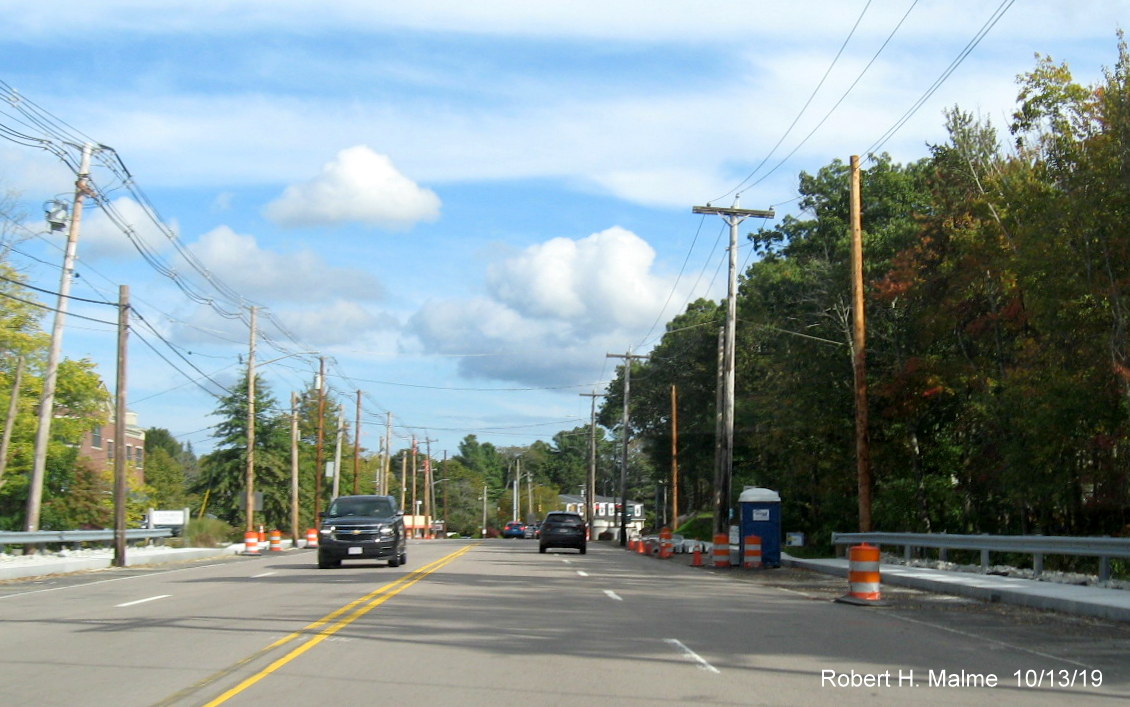 Image of construction progess on widening Derby Street to the east of Cushing Street in Hingham in Oct. 2019