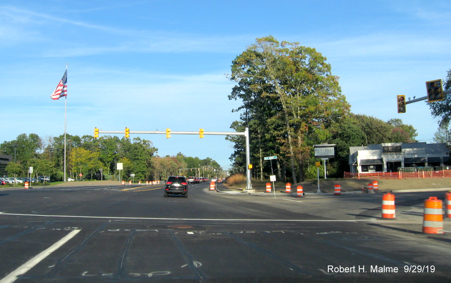 Image of preliminary final paving at intersection of Derby and Old Derby Street as part of widening project in late Sept. 2019