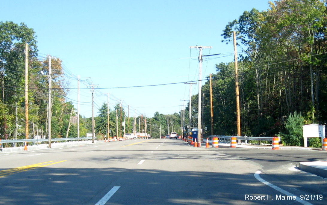 Image of Derby Street widening project construction looking east from Cushing Street intersection on Sept. 21, 2019