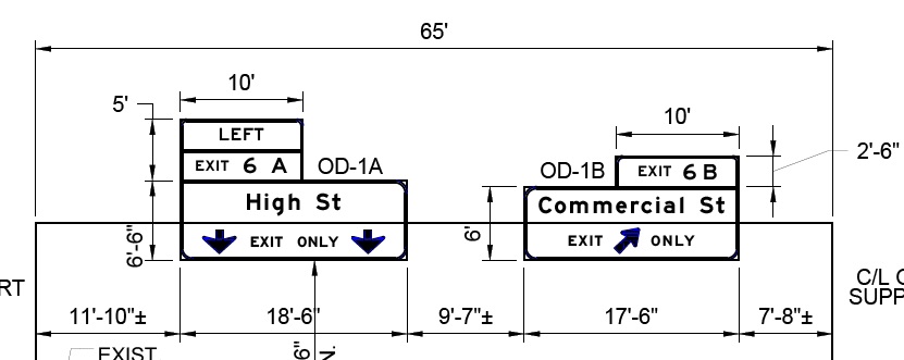 MassDOT sign plan for High Street and Commercial Street exit signs on I-391 North in Holyoke