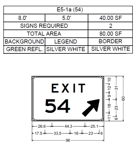 MassDOT plan for gore sign for MA 150 exit on I-495 in Amesbury, wide enough to hold 3 digit milepost based number in future