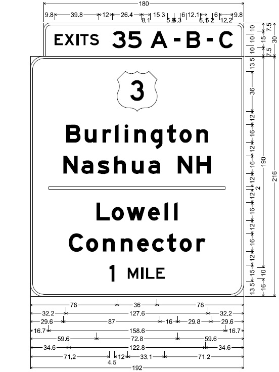 MassDOT plan for 1 mile advance sign for US 3 exit on I-495 North in Chelmsford