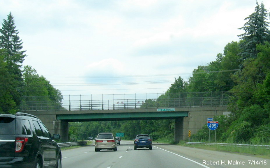 Image of recently placed North I-495 reassurance marker in Marlboro in July 2018