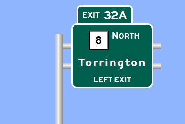 Image of I-84 West Exit 32A sign plan in Waterbury, August 2026