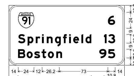 Sign plan for Mass Pike distance sign in West Springfield eastbound, from MassDOT