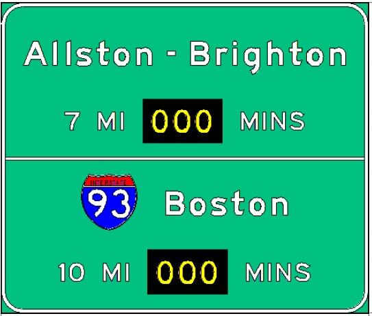 Sketch of planned RTT sign along I-90 East in Newton, from MassDOT