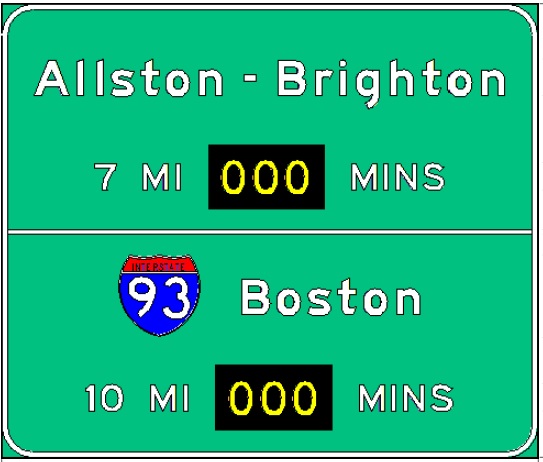 Sketch of planned RTT sign along I-90 East in Newton, from MassDOT