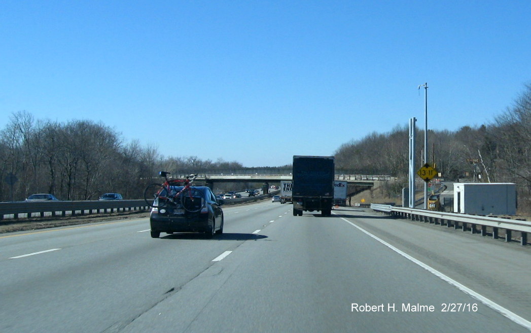 Image of support post for future electronic toll gantry along I-90/Mass Pike in Charlton