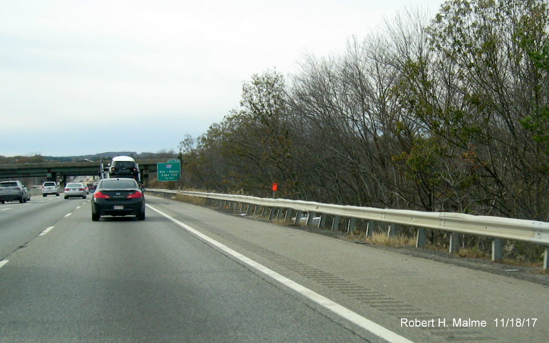 Image of newly placed overhead sign support foundation for I-495 exit in I-90 West in Westborough