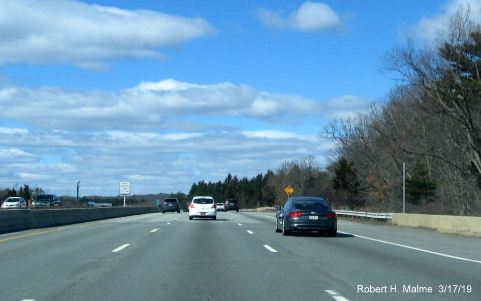 Image of support post placed for future speed limit sign on I-90Mass Pike West in Weston