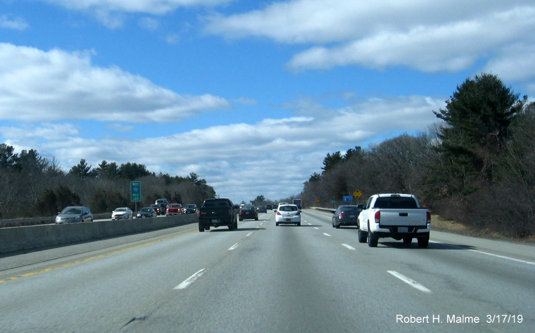 Image of newly placed mile marker for Mile 125 on I-90/Mass Pike West in Natick