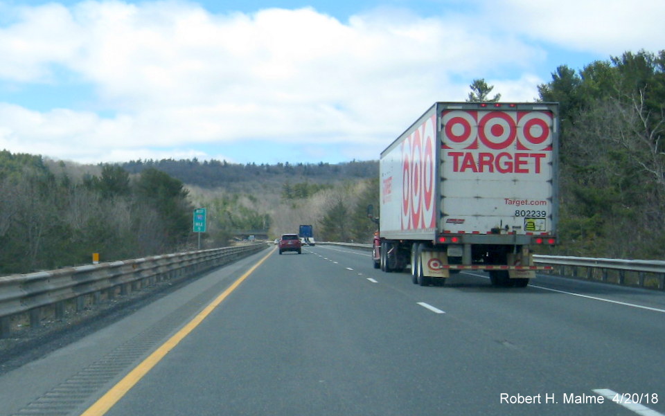 Image of Mile 10 reference marker along the center median of I-90/Mass Pike West in Stockbridge