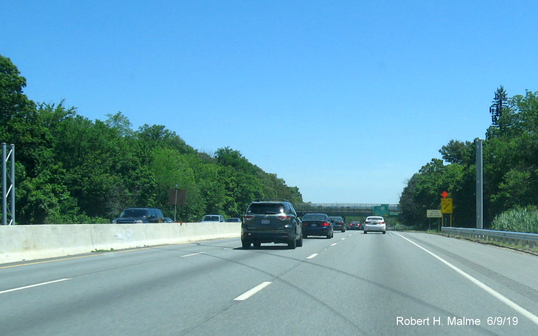Image of support posts for future overhead signs for I-95 exit on I-90 East in Weston in June 2019