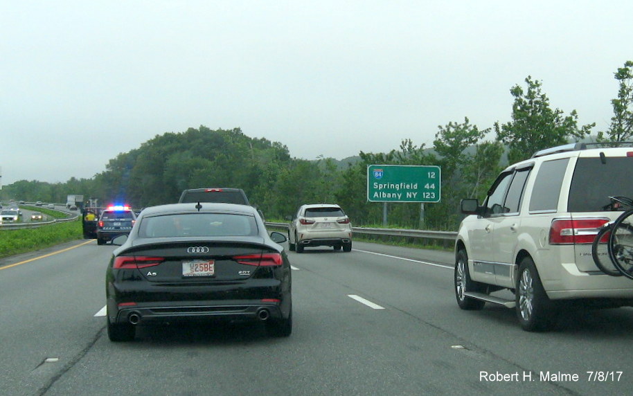 Image of newly placed destination mileage sign on I-90 West in Auburn