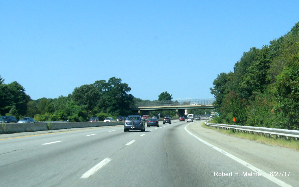 Image of contractor overhead sign placement tag for 1-Mile Advance sign for MA 30 exit on I-90 West in Natick