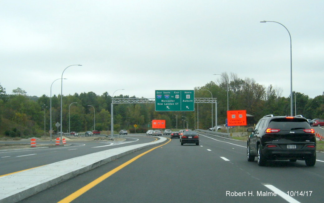 Image of new overhead signage in location of former toll plaza at Auburn exit to I-290 and I-395 off of I-90/Mass Pike