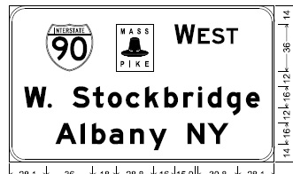 Sign plan for I-90 on-ramp sign for Springfield exits, from MassDOT