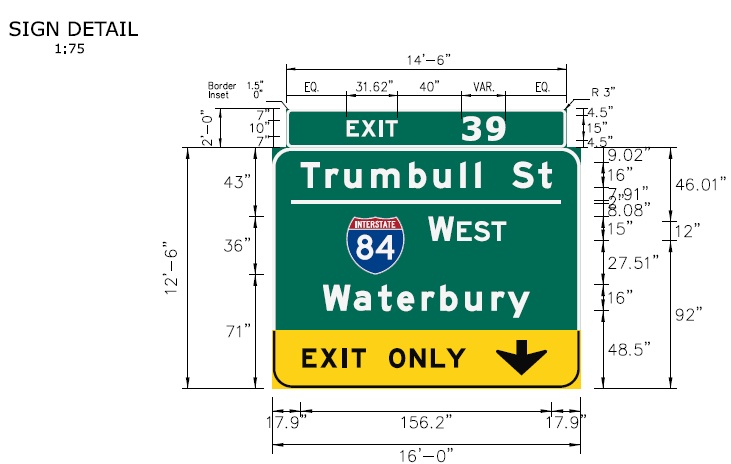 Image of I-91 I-84 West Exit 39 sign plan in Hartford, CTDOT, 
 February 2026