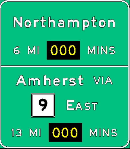 Sketch of planned RTT sign along I-91 North in Holyoke, from MassDOT