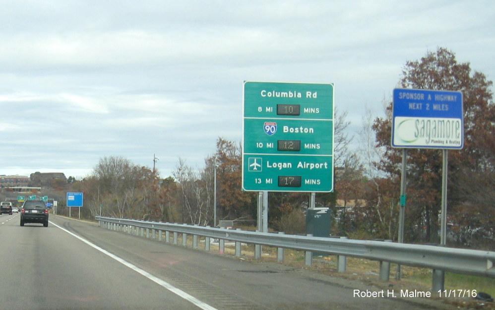 Image of activated Real Time Traffic sign on I-93 North in Braintree