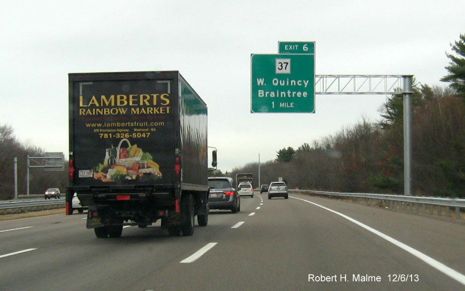 Image of 1 Mile Overhead 1 Mile Advance Sign on I-93 North for MA 37 Exit