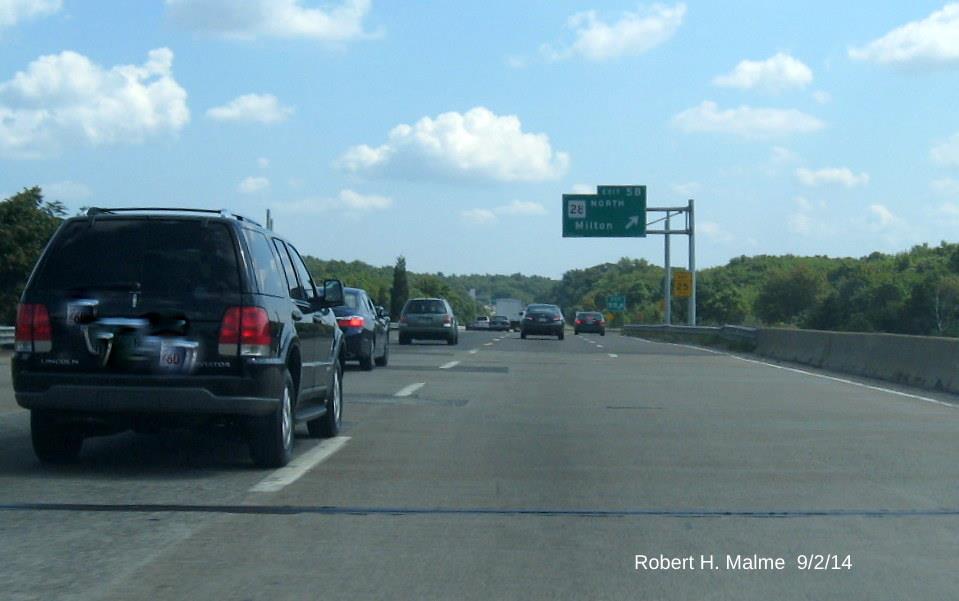 Image of newly place support posts for to be installed overhead signs at Exit 5B ramp on I-93 in Randolph