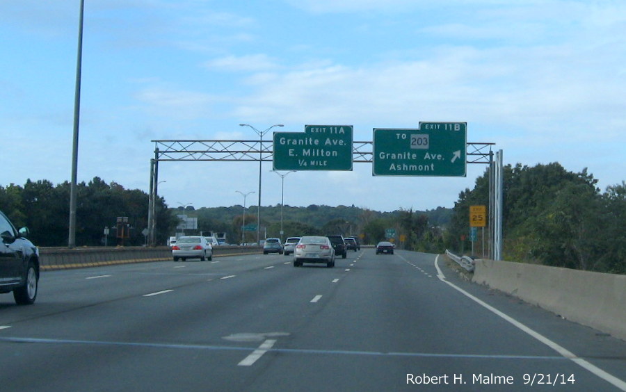 Image of support structure for overhead exit signs to be put up for Exit 11 on I-93 South in Milton