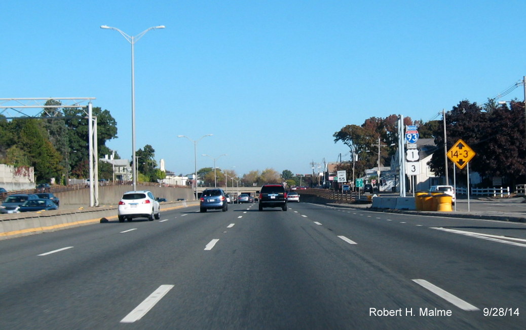 Image of new sign support placed for new overhead signs on I-93 North in Milton