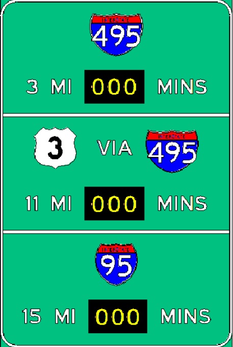 Sketch of planned RTT sign on I-93 South in Methuen, from MassDOT