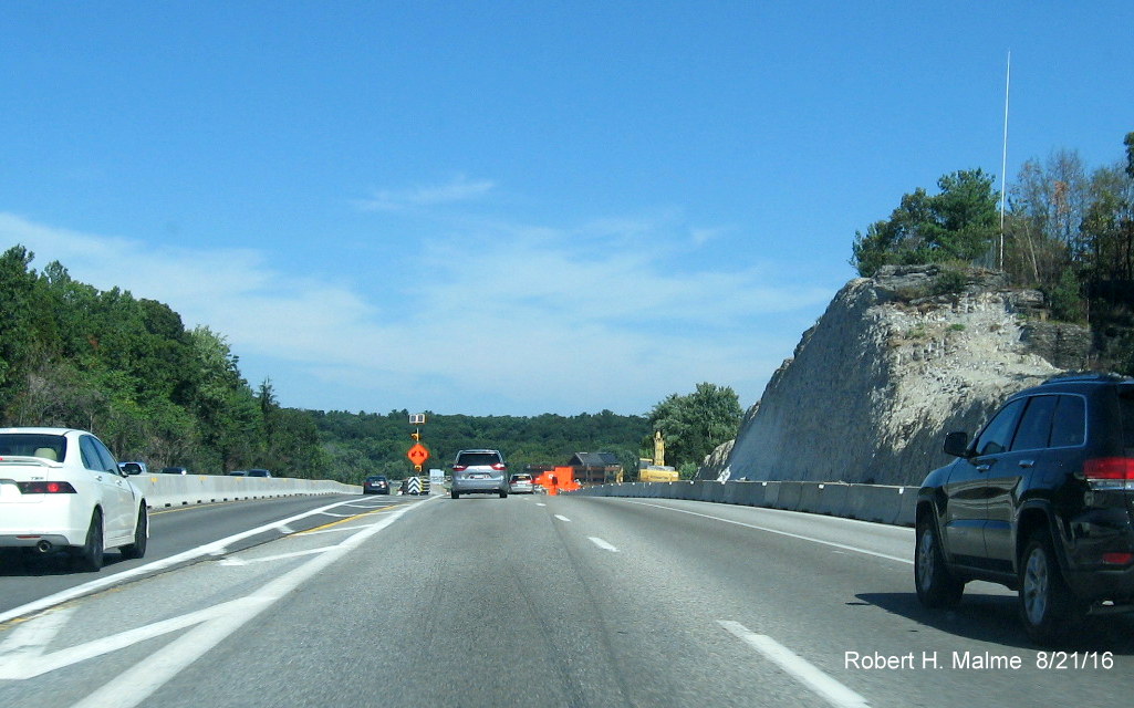 Image of rock excavation along I-95 North for new lane near MA 9 exit in Wellesley