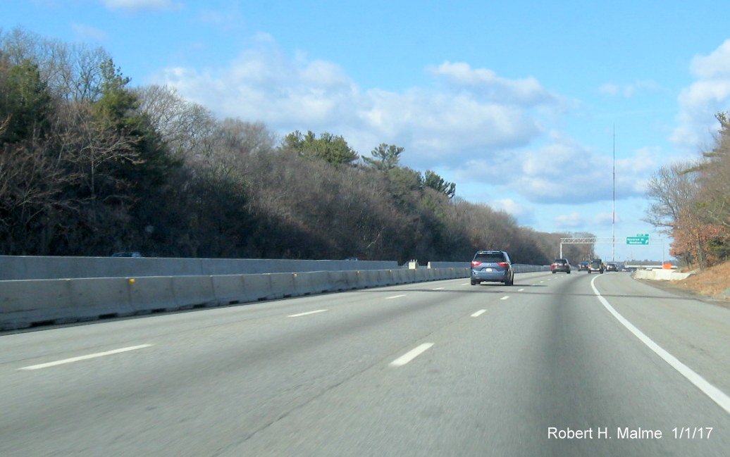 Image of median barrier construction along Add-A-Lane work zone from I-95/128 North in Needham