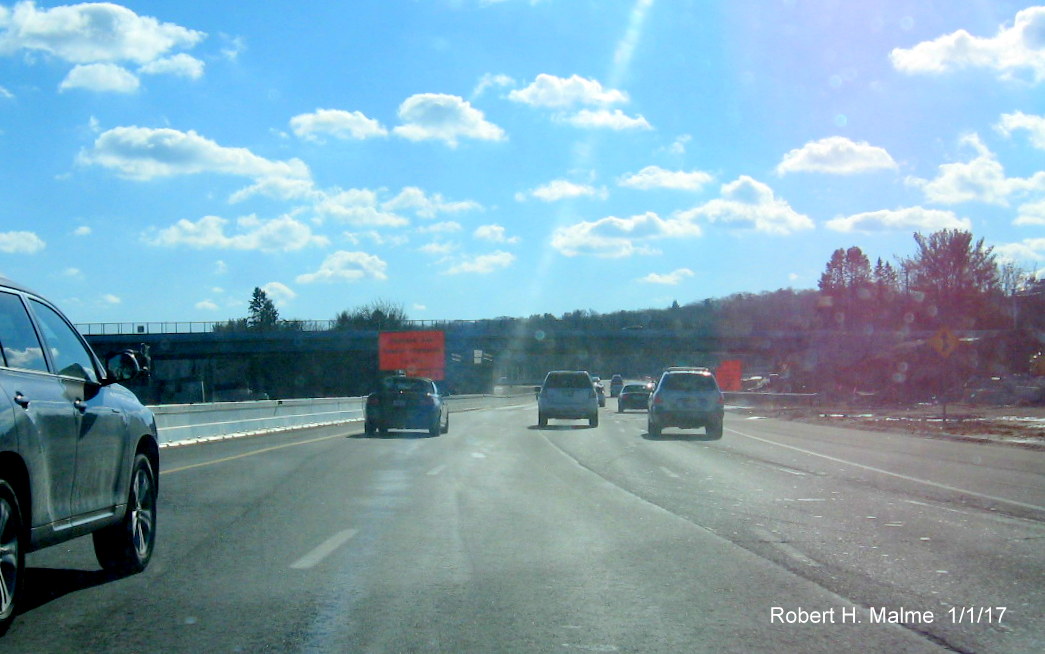 Image of construction near new Highland Avenue bridge in Add-A-Lane work zone on I-95/128 South in Needham