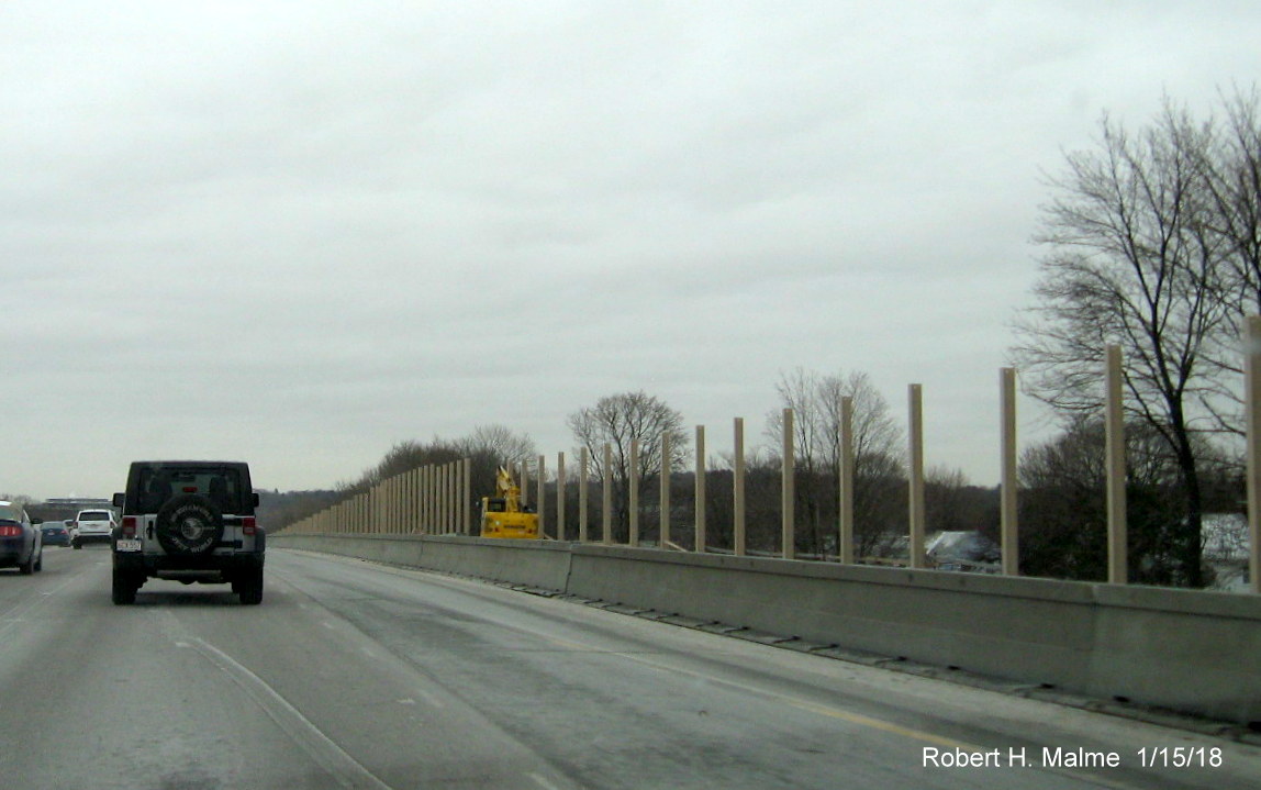 Image of new lane construction on I-95 South in Add-A-Lane Project work zone in Needham