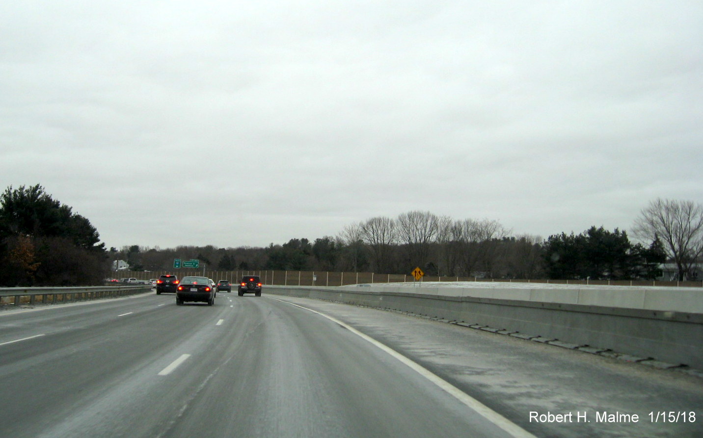 Image of nearly completed section of I-95 South in Add-A-Lane Project work zone in Needham